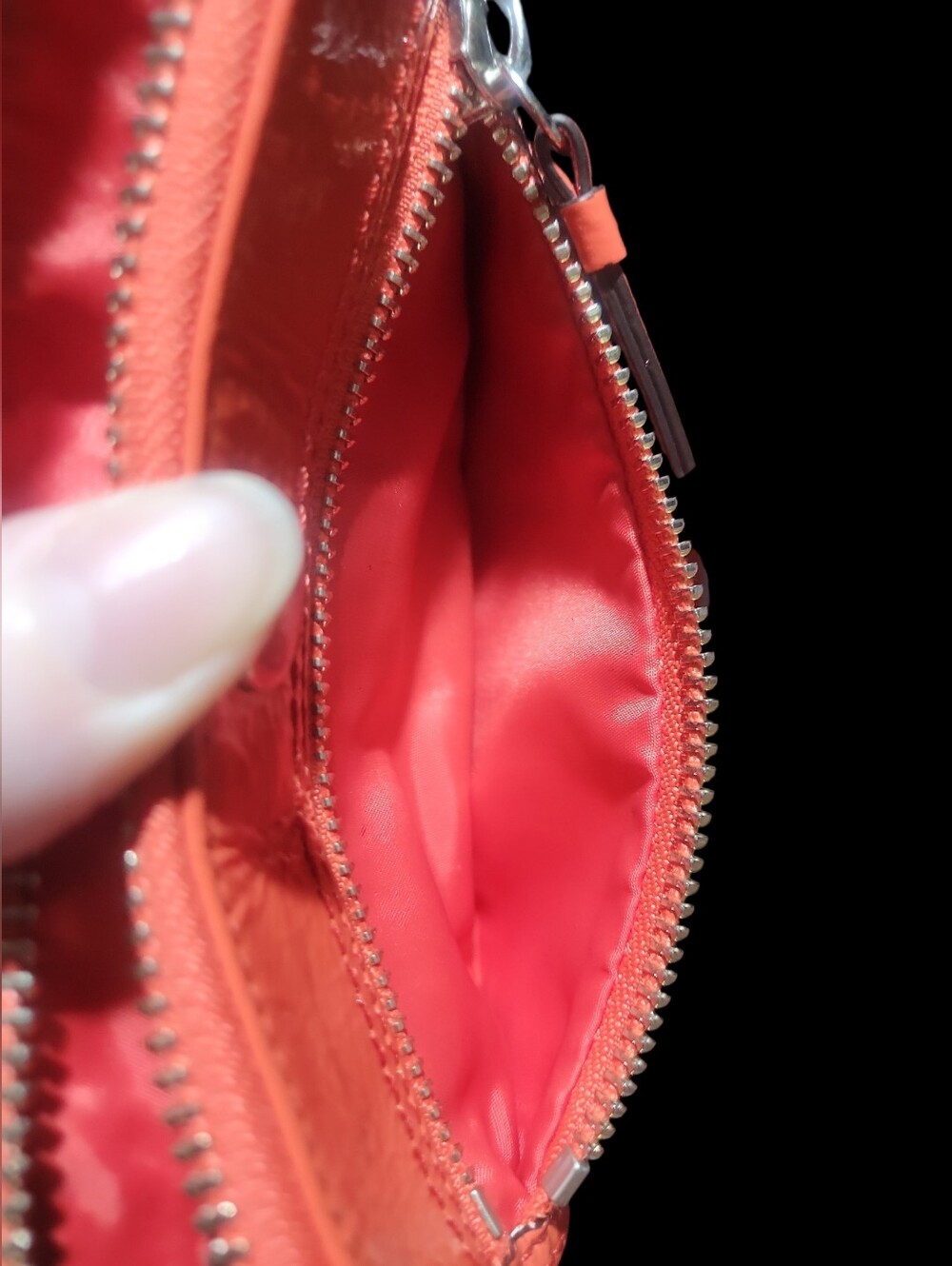 Coach Poppy Flower Khaki Signature Sequin Coral Patent Leather Wallet 47070 - Picture 5 of 7